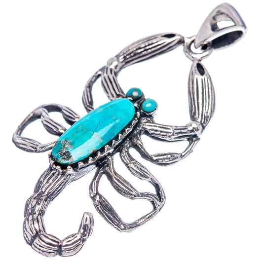 Turquoise scorpion pendant in .925 sterling silver with oval blue stone and top bail loop