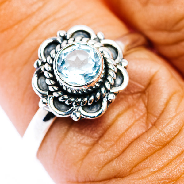 Blue Topaz Filigree Ring Size 8 (.925 Sterling Silver)