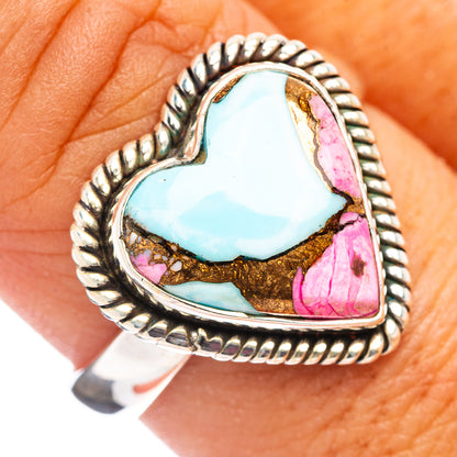 Cotton Candy Turquoise Heart Ring Size 8.75 (.925 Sterling Silver)