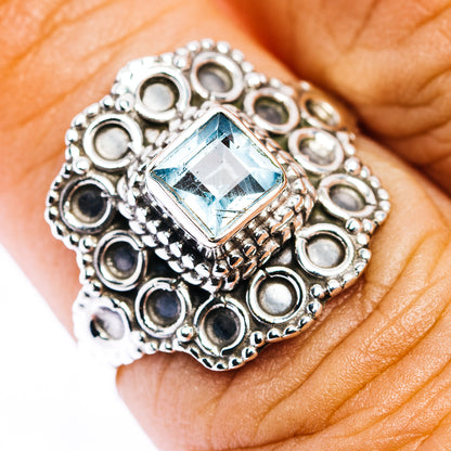 Blue Topaz Filigree Ring Size 7.5 (.925 Sterling Silver)