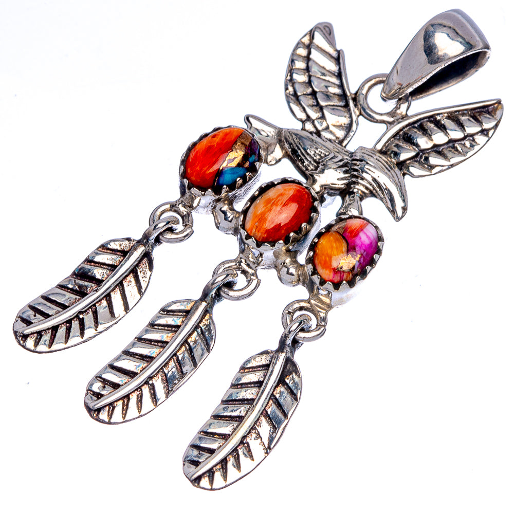 Spiny Oyster Turquoise Hummingbird Pendant 1 7/8" (925 Sterling Silver) P40452