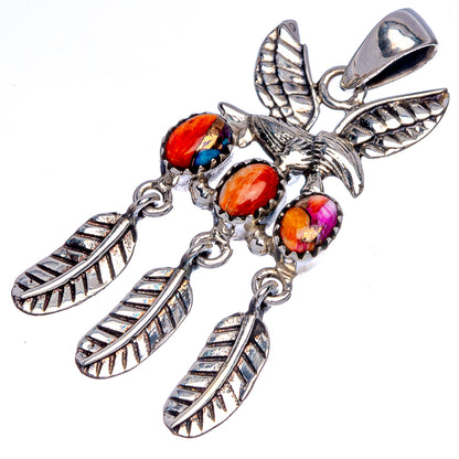 Spiny Oyster Turquoise Hummingbird Pendant 1 7/8" (925 Sterling Silver) P40452