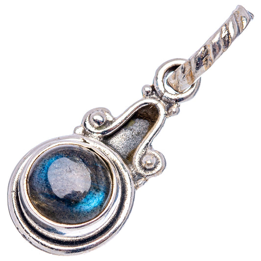Sterling silver labradorite pendant with round blue flash stone and hanging bail
