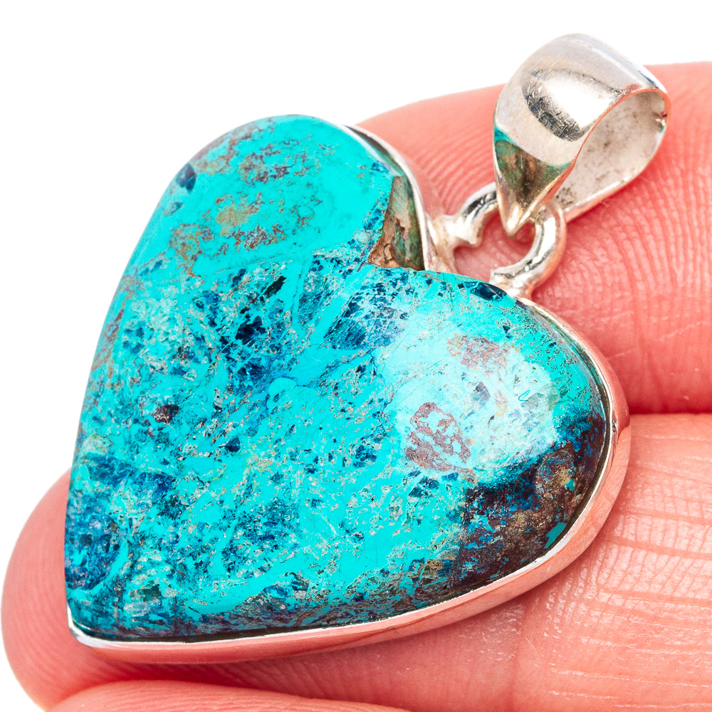 Shattuckite Heart Pendant 1 1/4" (925 Sterling Silver) P43041