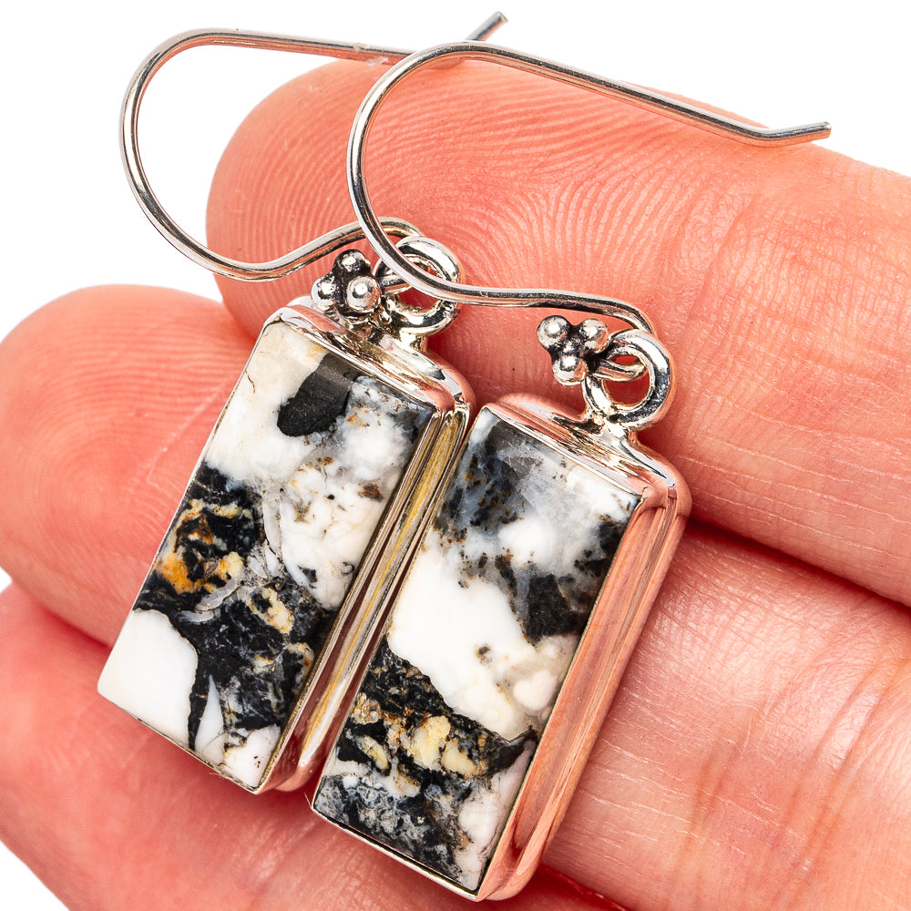 Sterling silver turquoise drop earrings with rectangular white buffalo stone, black matrix