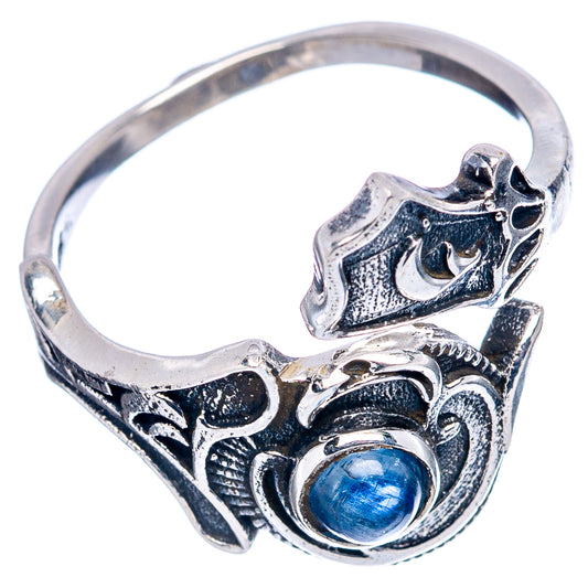 Sterling silver filigree ring with round blue cabochon stone