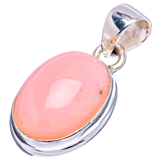 Oval pink opal pendant in polished .925 sterling silver setting with bail and frame