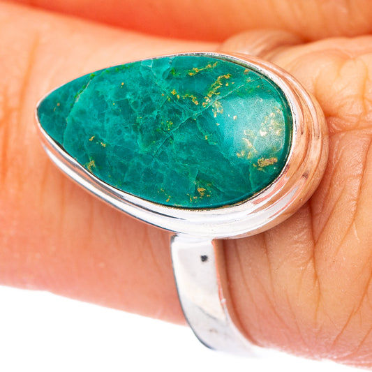 Size 6 sterling silver ring with oval chrysocolla stone, green with gold flecks