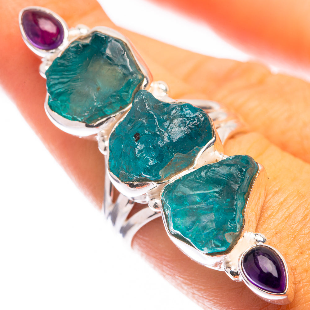 Large Raw Blue Fluorite, Amethyst Ring Size 7 (925 Sterling Silver) R141191