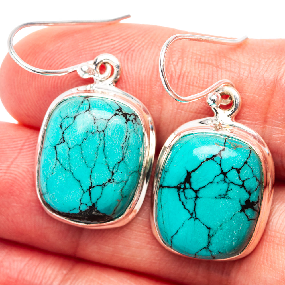 Premium Tibetan Turquoise Earrings 1 3/8" (.925 Sterling Silver)