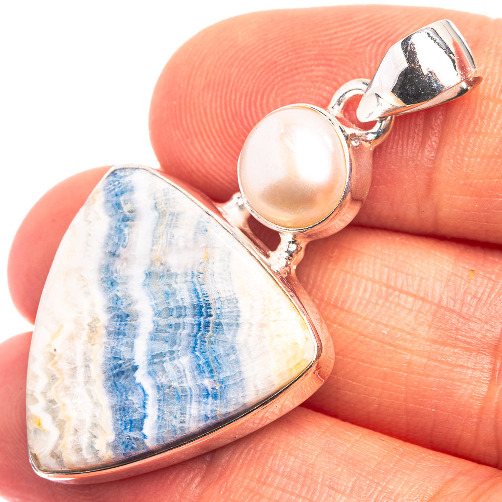 Blue Scheelite, Cultured Pearl Pendant 1 5/8" (925 Sterling Silver) P38889