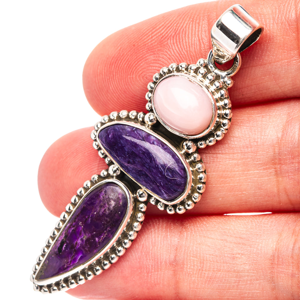 Premium Sugilite, Charoite, Pink Opal Pendant 2 1/8" (.925 Sterling Silver)
