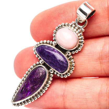 Premium Sugilite, Charoite, Pink Opal Pendant 2 1/8" (.925 Sterling Silver)