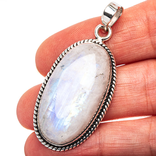 Rainbow Moonstone Pendant 1 7/8" (.925 Sterling Silver)