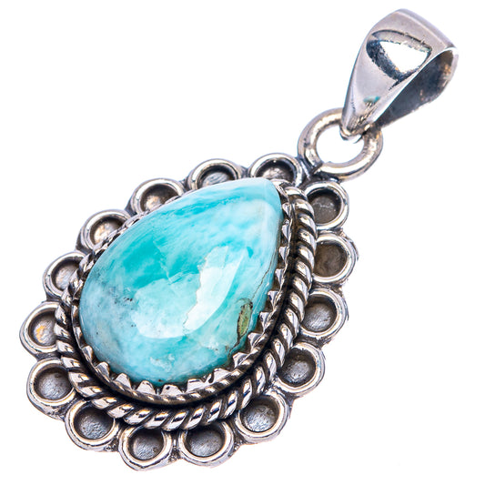 Larimar teardrop pendant .925 sterling silver with textured rope edge and bail