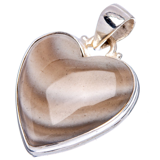 Heart flint pendant .925 sterling silver bezel with hinged bail and smooth stone face