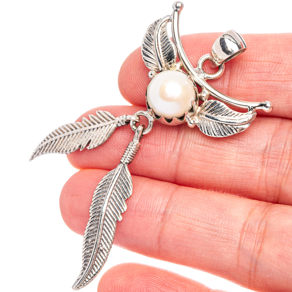 Cultured Pearl Feather Pendant 2 3/8" (925 Sterling Silver) P40276