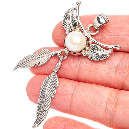 Cultured Pearl Feather Pendant 2 3/8" (925 Sterling Silver) P40276