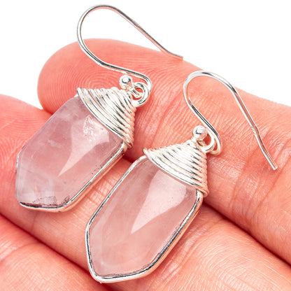 Rose Quartz 925 Sterling Silver Earrings 1 3/8" (925 Sterling Silver) E1966