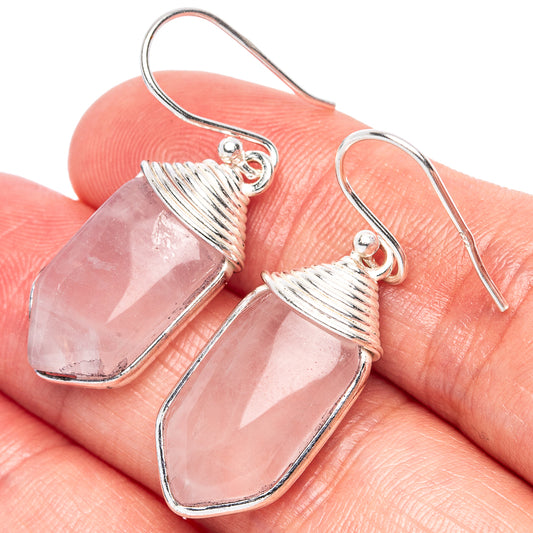 Rose Quartz 925 Sterling Silver Earrings 1 3/8" (925 Sterling Silver) E1966