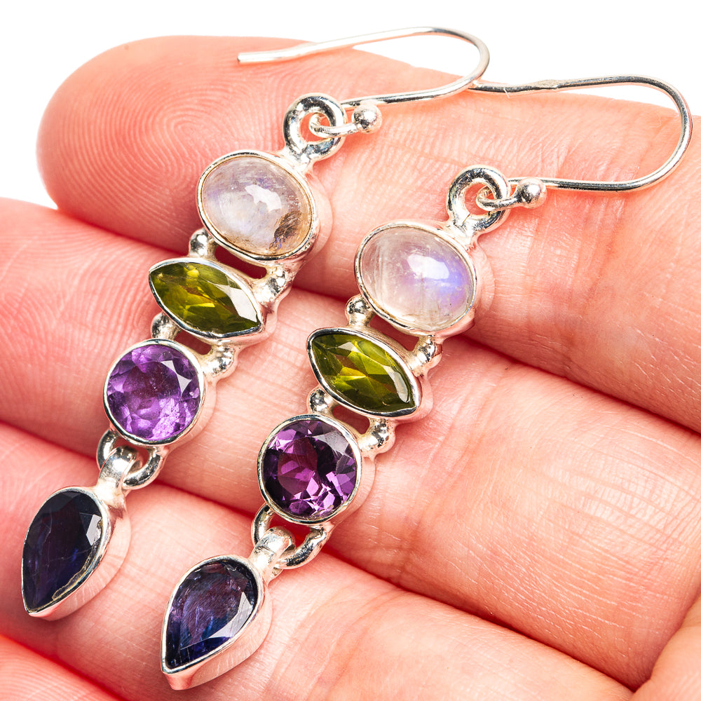 Rainbow Moonstone, Peridot, Amethyst, Tanzanite Earrings 2" (925 Sterling Silver) E432712