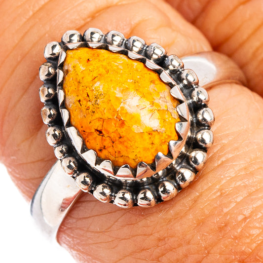 Bumblebee jasper ring, oval orange stone in .925 sterling silver prong bezel