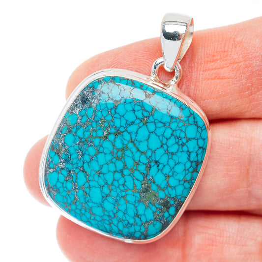 Premium Tibetan Turquoise Pendant 1 1/2" (.925 Sterling Silver)