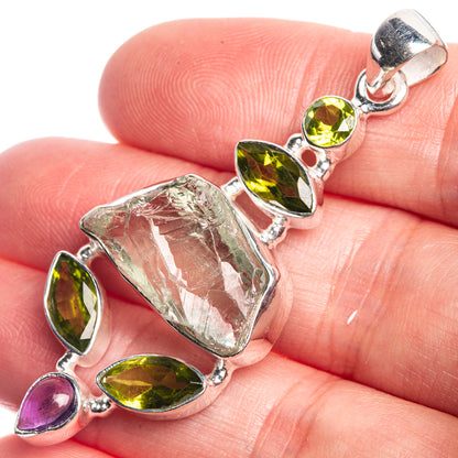 Rough Green Amethyst, Peridot, Amethyst Pendant 2 1/8" (925 Sterling Silver) P39725