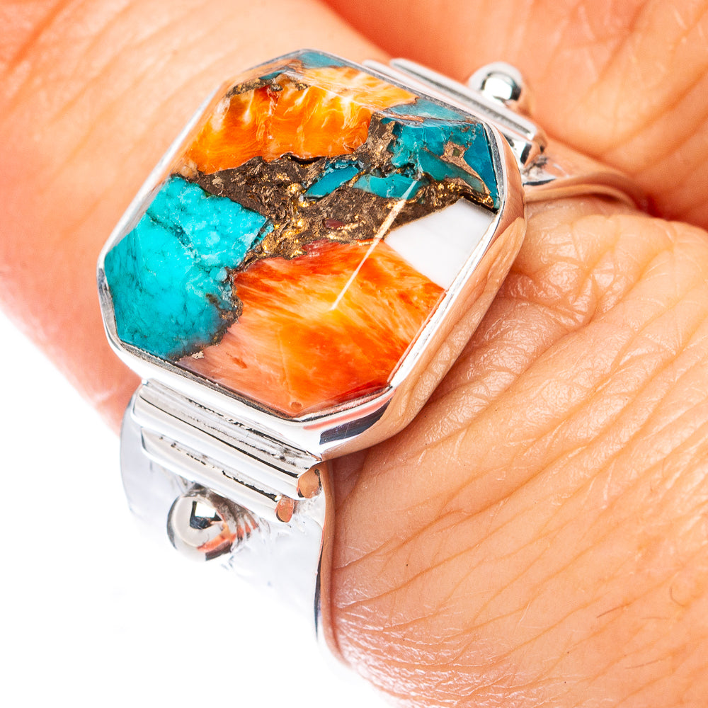 Premium Spiny Oyster Turquoise Ring Size 7.75 (925 Sterling Silver) R1826
