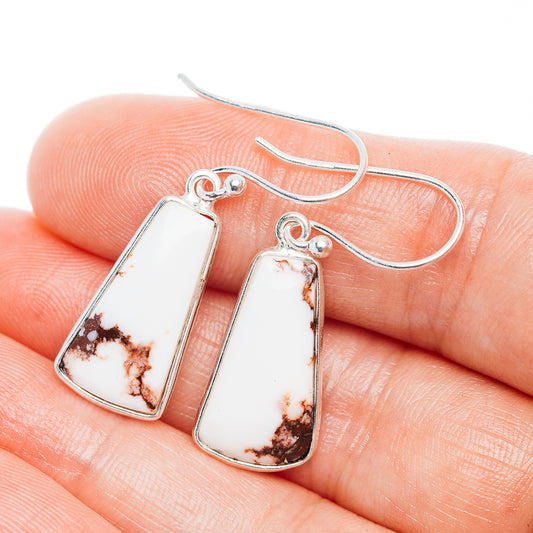Sterling silver wire-drop earrings with rectangular wild horse jasper, white and dark brown