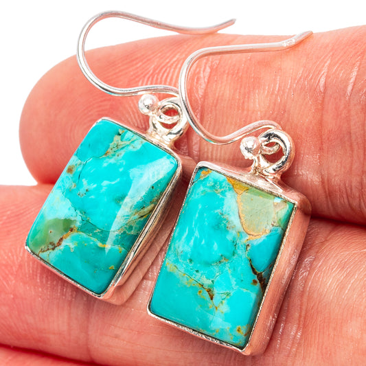 Turquoise rectangle drop earrings in .925 sterling silver with silver wire hooks