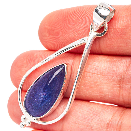 Teardrop blue gemstone pendant in .925 sterling silver with open bail