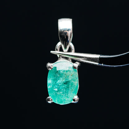 Sterling silver emerald pendant with oval green Zambian gemstone, four prongs
