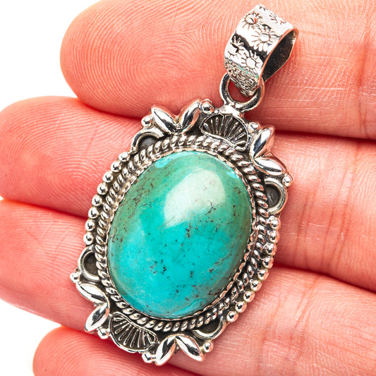 Exclusive Southwestern Style Hubei Turquoise Pendant 1 3/4" (.925 Sterling Silver)