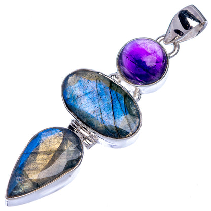 Labradorite, Amethyst Pendant 2 1/4" (925 Sterling Silver) P39784
