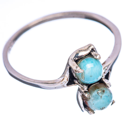 Sterling silver larimar ring, size 6, with stacked light-blue oval stones