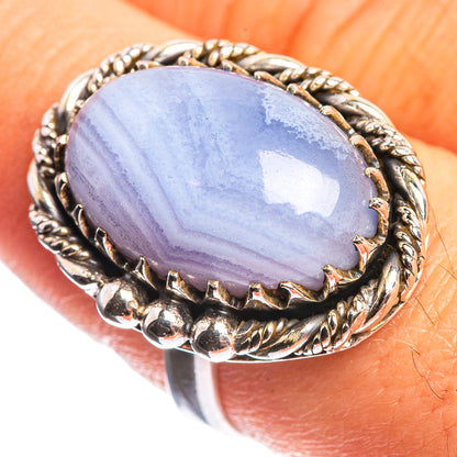 Blue Lace Agate 925 Sterling Silver Ring Size 8
