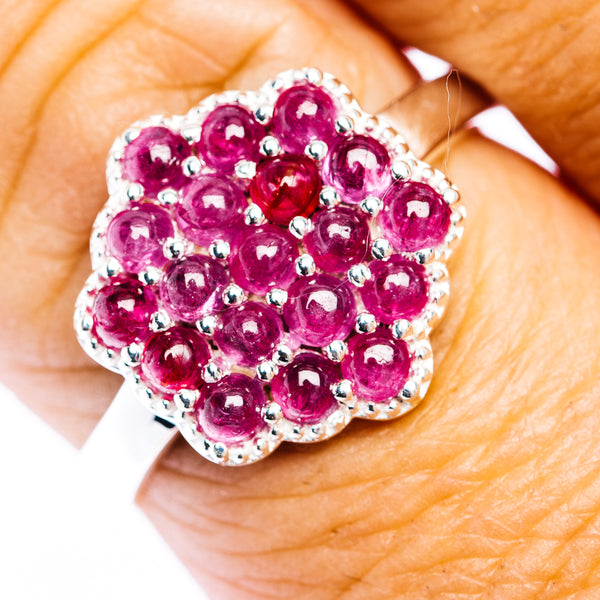 Burmese Ruby Cluster Ring Size 9 (.925 Sterling Silver)