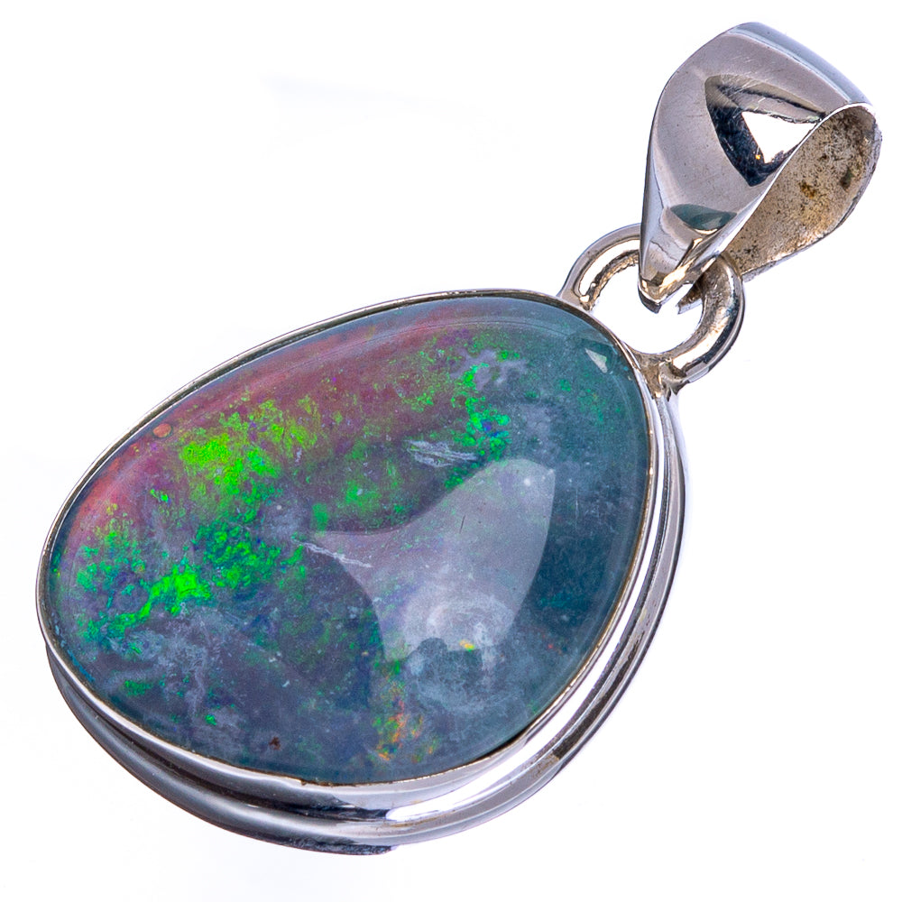 Oval opal pendant with sterling silver frame and bail, vivid blue-green-red stone
