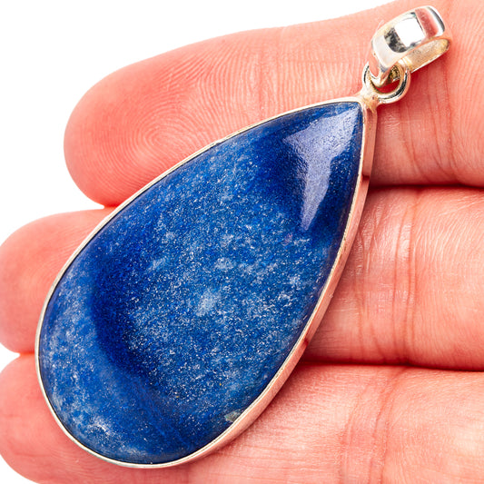 Teardrop dumortierite pendant in .925 sterling silver with blue stone