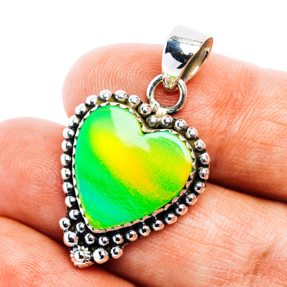 Green Aurora Opal Heart Pendant 1 3/8" (.925 Sterling Silver)