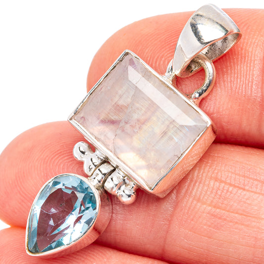 Sterling silver moonstone and blue topaz pendant with rectangular moonstone and teardrop stone