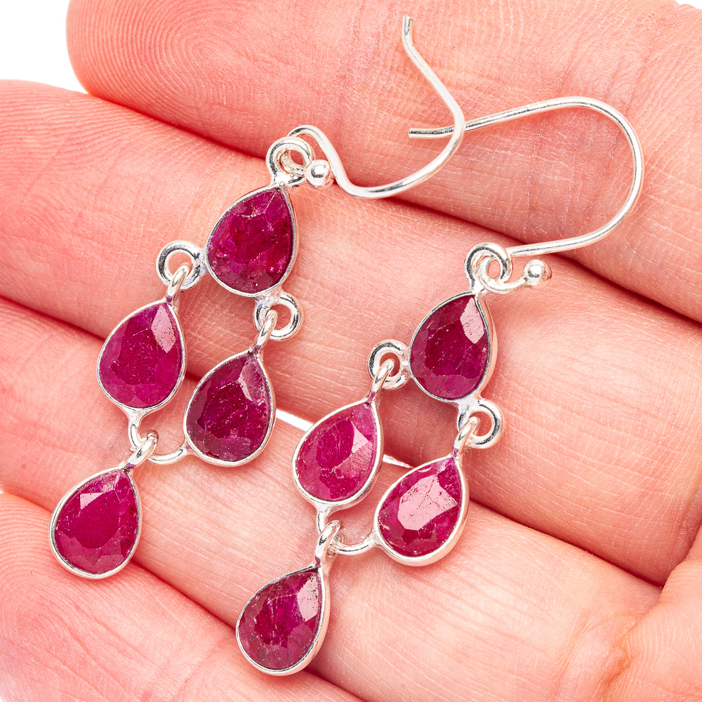 Ruby Earrings 1 3/4" (925 Sterling Silver) E2686