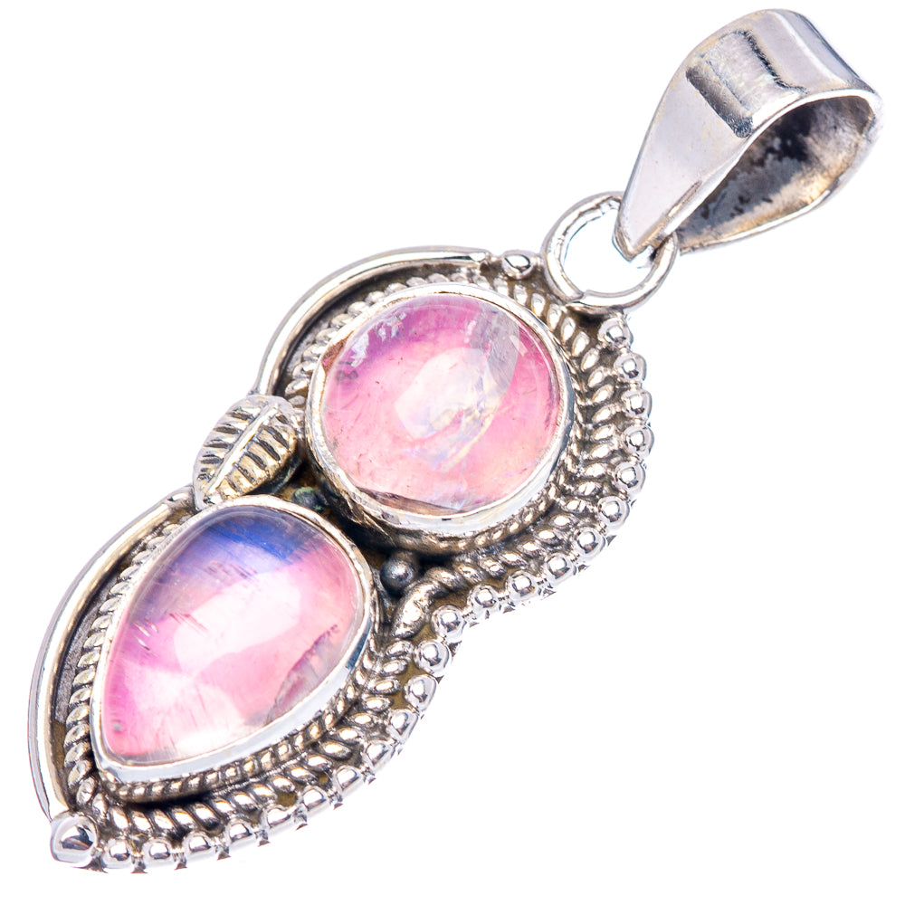 Pink Moonstone Pendant 1 3/8" (.925 Sterling Silver)