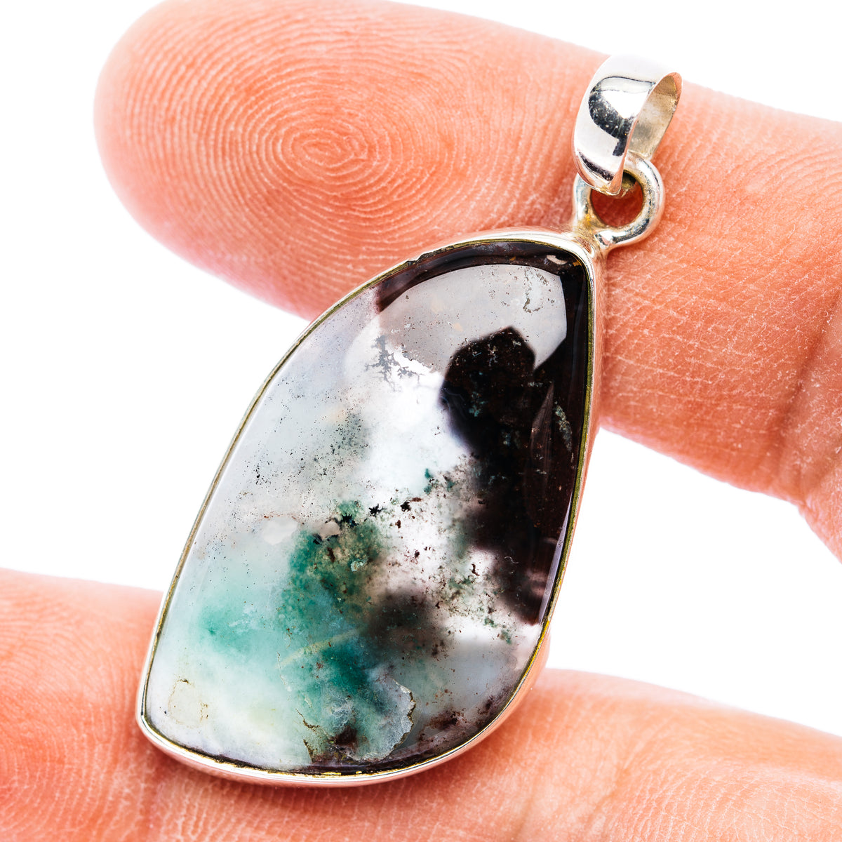 Sterling silver teardrop pendant with green-blue stone and round bail