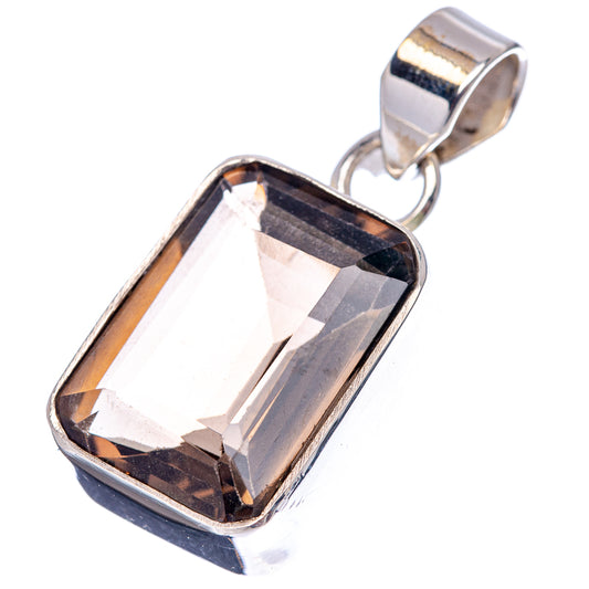 Smoky quartz rectangular pendant with faceted dark crystal in .925 sterling silver bezel