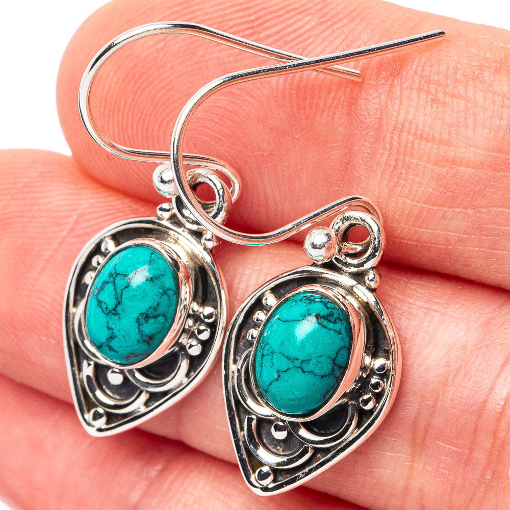 Turquoise howlite cabochon drop earrings in 925 sterling silver with looped filigree