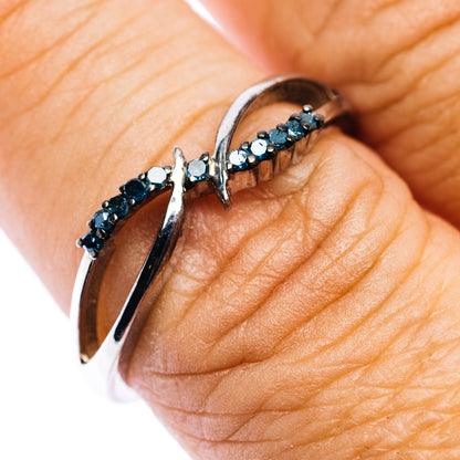Blue Diamond Ring Size 8.75 (.925 Sterling Silver)