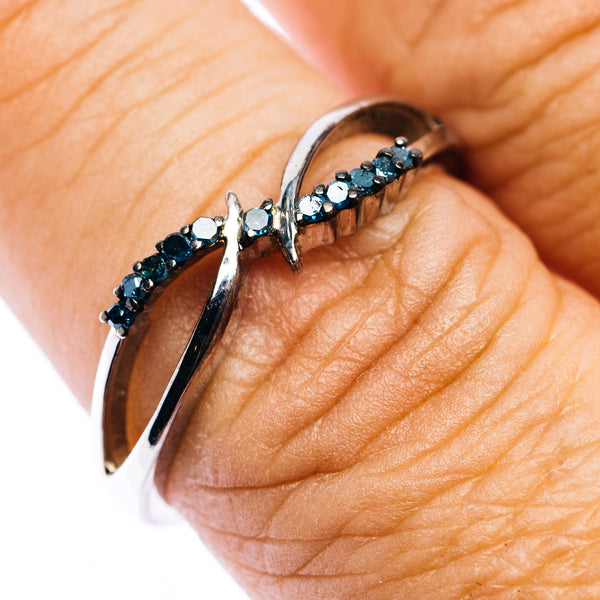 Blue Diamond Ring Size 8.75 (.925 Sterling Silver)