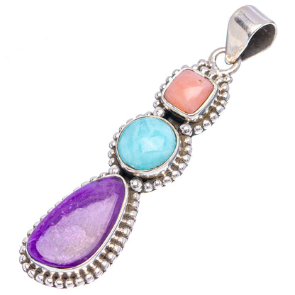 Premium Sugilite, Larimar, Pink Opal Pendant 2 1/8" (.925 Sterling Silver)